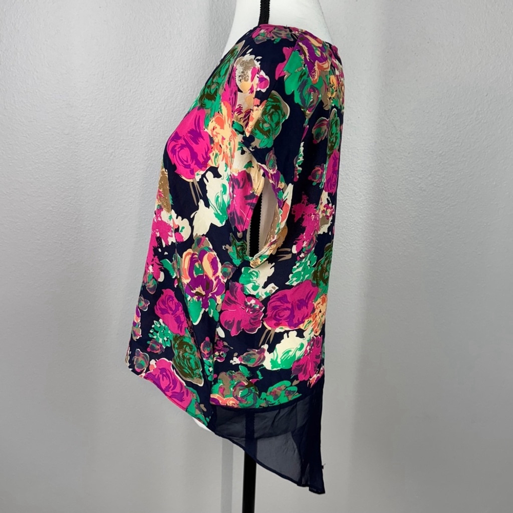 Maeve Komal Floral Top Blouse Womens 6 Blue Floral Boho Casual Pure Silk Hi Low - Picture 5 of 10